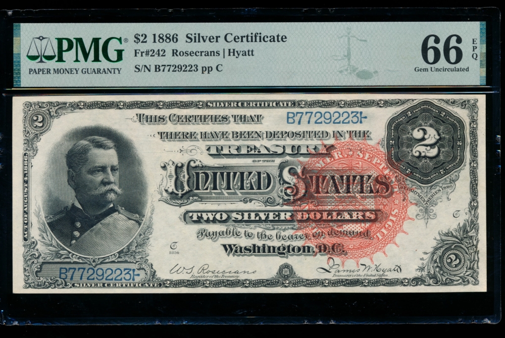 Fr. 242 1886 $2  Silver Certificate  PMG 66EPQ B7729223