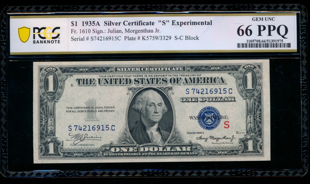 Fr. 1610 1935A $1  Silver Certificate S Experimental PCGS 66PPQ S74216915C