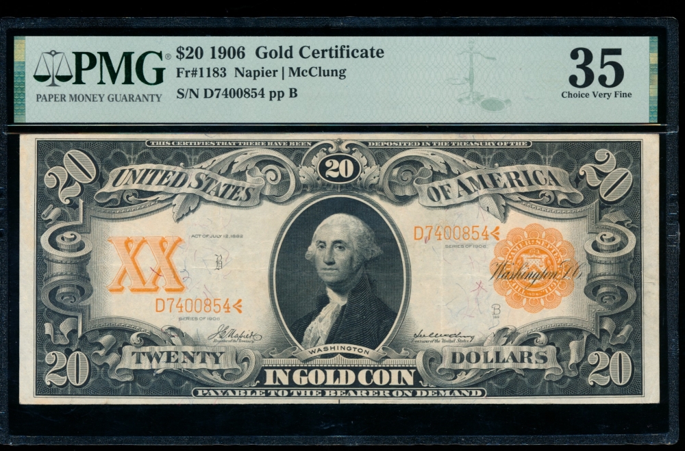 Fr. 1183 1906 $20  Gold Certificate  PMG 35 D7400854