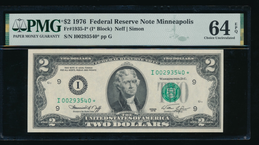 Fr. 1935-I 1976 $2  Federal Reserve Note Minneapolis star PMG 64EPQ I00293540*