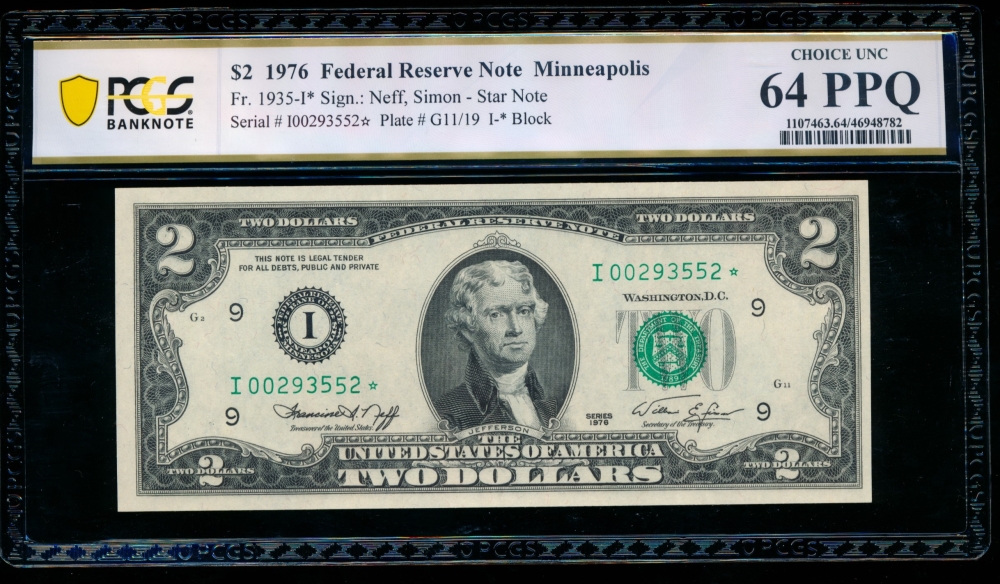 Fr. 1935-I 1976 $2  Federal Reserve Note Minneapolis star PCGS 64PPQ I00293552*