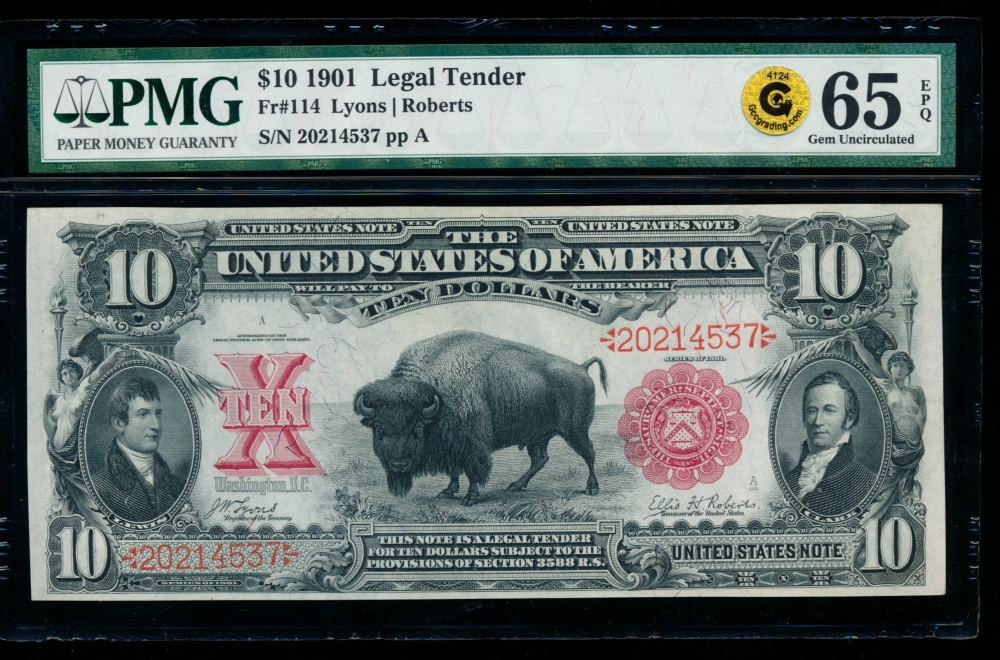 Fr. 114 1901 $10  Legal Tender  PMG 65EPQ 20214537