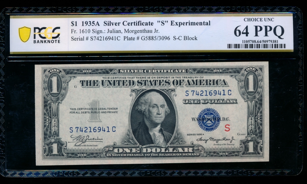 Fr. 1610 1935A $1  Silver Certificate S Experimental PCGS 64PPQ S74216941C