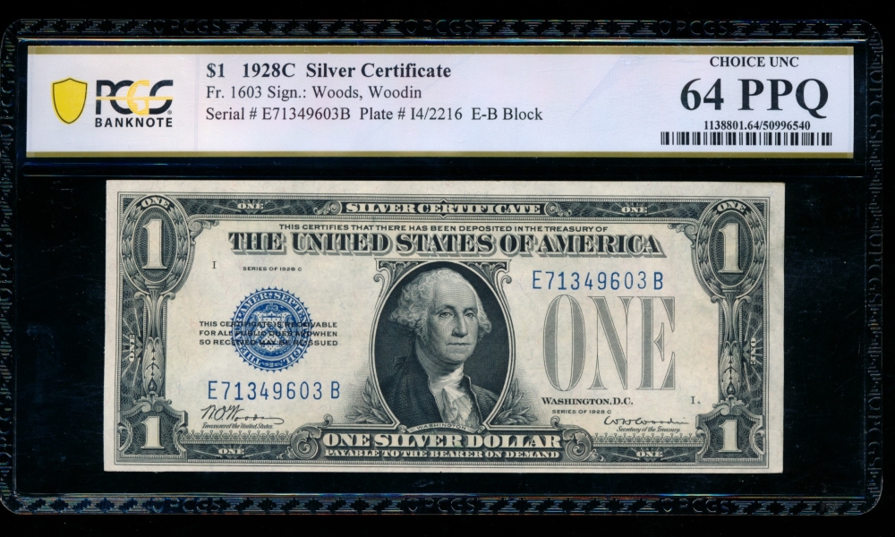 Fr. 1603 1928C $1  Silver Certificate EA block PCGS 64PPQ E71349603A