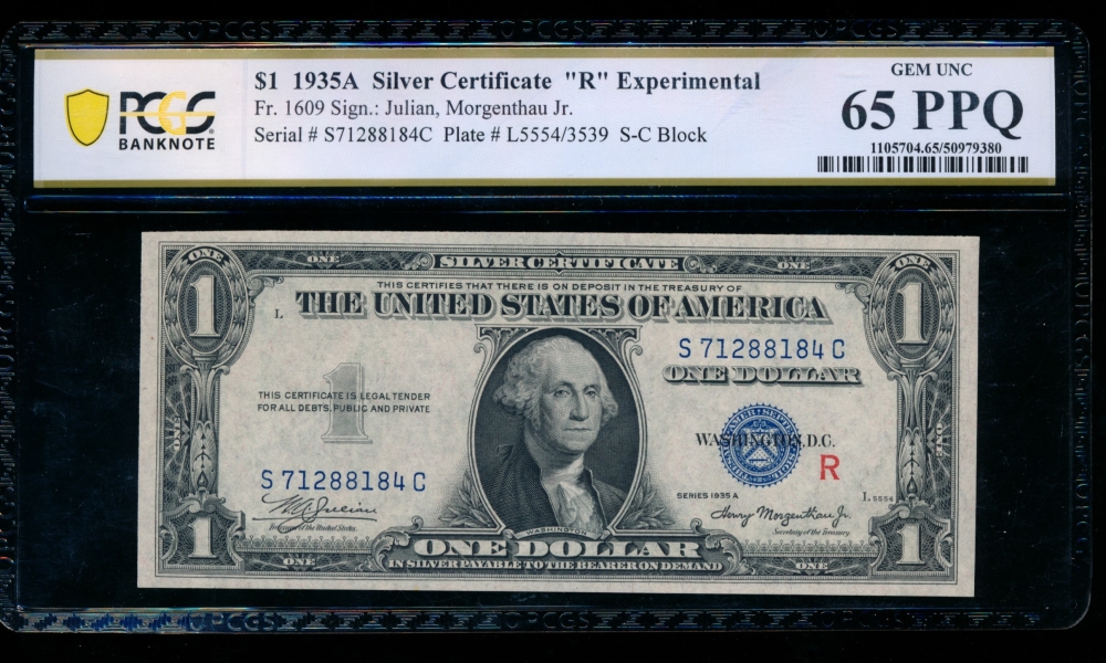 Fr. 1609 1935A $1  Silver Certificate R Experimental PCGS 65PPQ S71288184A