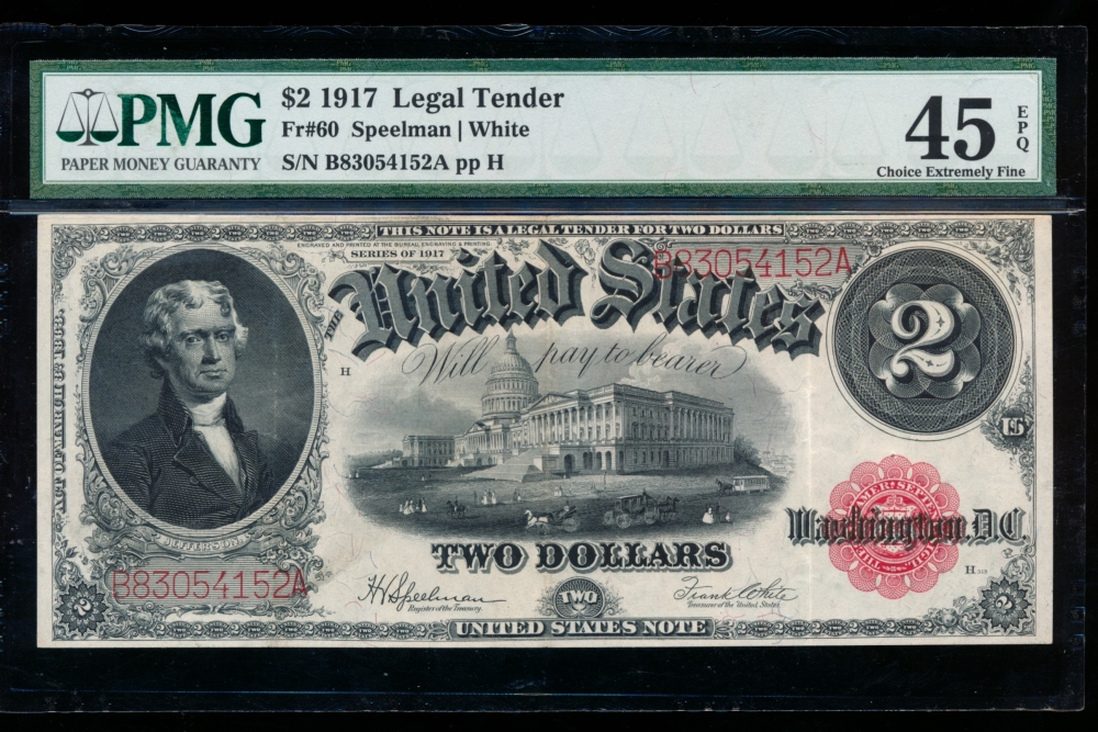 Fr. 60 1917 $2  Legal Tender  PMG 45EPQ B803054152A