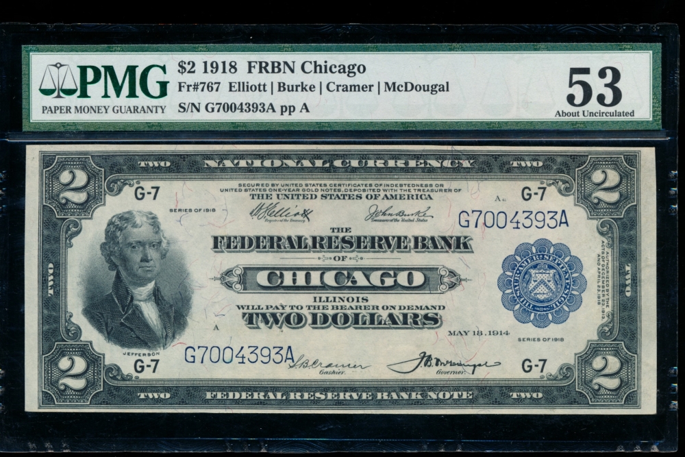 Fr. 767 1918 $2  FRBN Chicago PMG 53 comment G7004393A