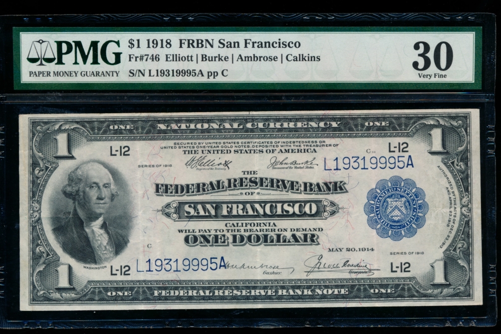 Fr. 746 1918 $1  FRBN San Francisco PMG 30 L19319995A