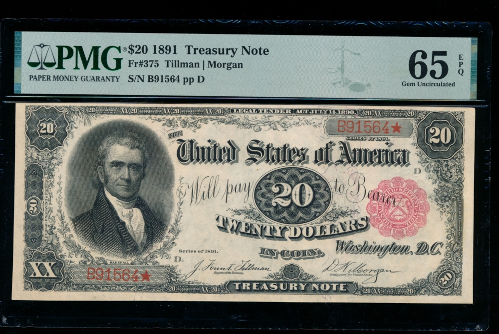 Fr. 375 1891 $20  Treasury Note  PMG 65EPQ B91584*
