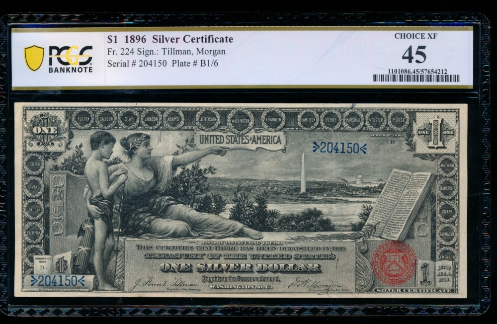 Fr. 224 1896 $1  Silver Certificate  PCGS 45 204150