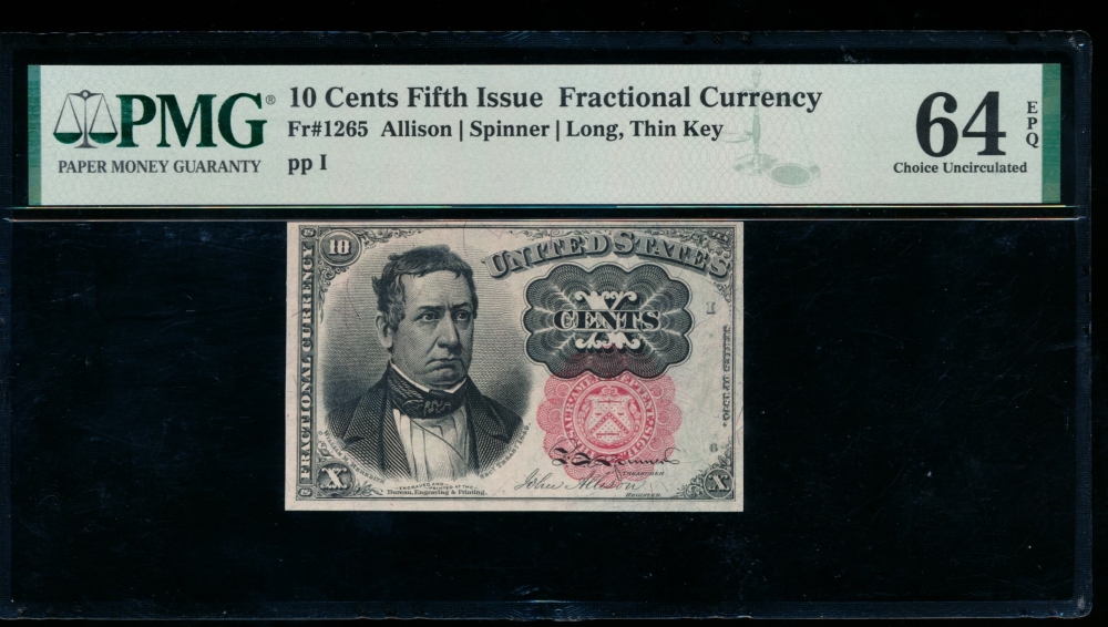Fr. 1265  $0.10  Fractional Fifth Issue: Long, Thin Key PMG 64EPQ no serial number