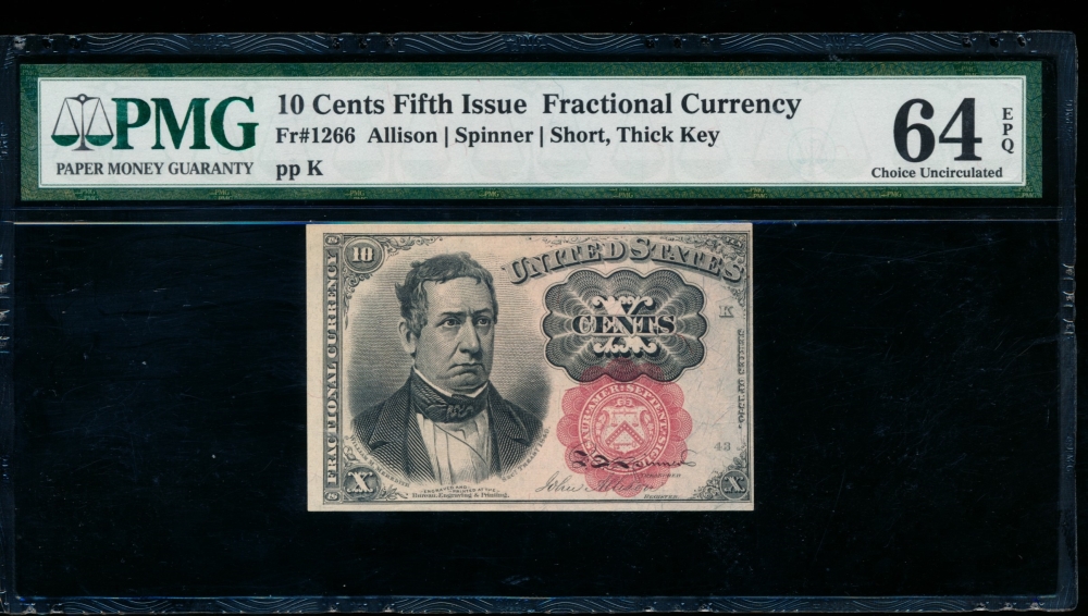 Fr. 1266  $0.10  Fractional Fifth Issue: Short, Thick Key PMG 64EPQ no serial number