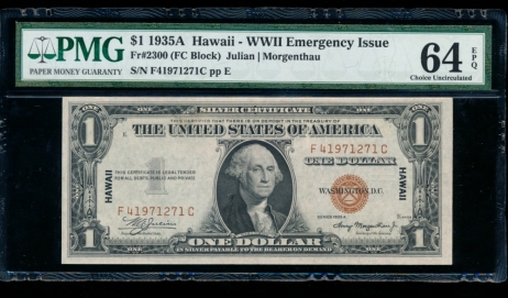 Fr. 2300 1935A $1  Hawaii FC block PMG 64EPQ F41971271C