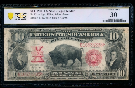 Fr. 121 1901 $10  Legal Tender mule PCGS 30 comment E16534385
