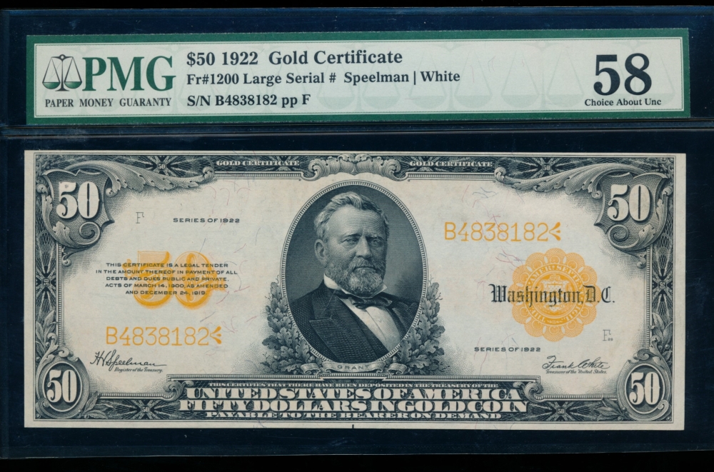 Fr. 1200 1922 $50  Gold Certificate  PMG 58 B4838182