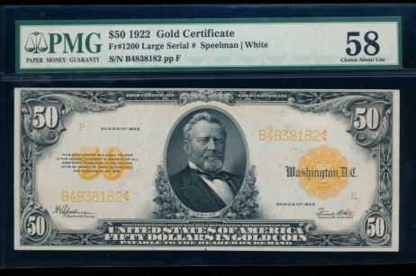 Fr. 1200 1922 $50  Gold Certificate  PMG 58 B4838182