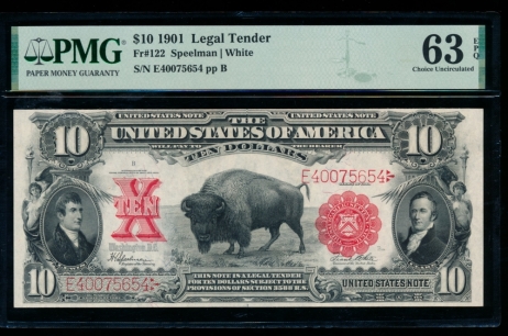 Fr. 122 1901 $10  Legal Tender  PMG 63EPQ E40075654