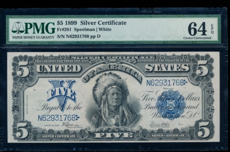 Fr. 281 1899 $5  Silver Certificate  PMG 64EPQ N62931768