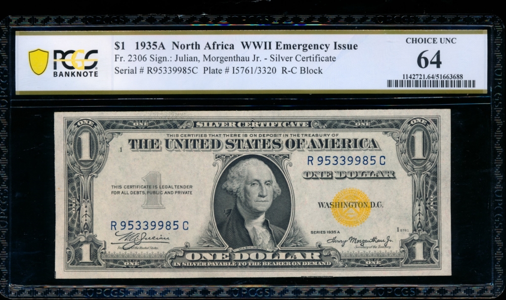 Fr. 2306 1935A $1  North Africa RC block PCGS 64 R95339985C
