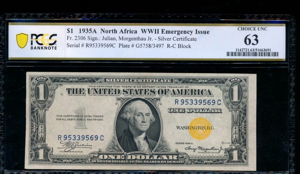 Fr. 2306 1935A $1  North Africa RC block PCGS 63 R95339569C
