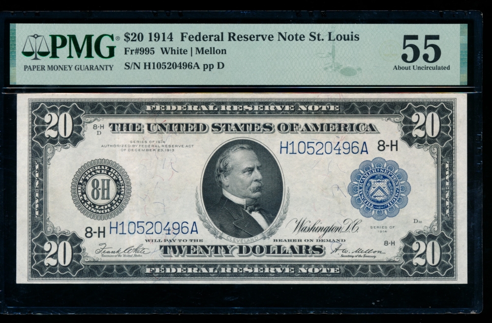 Fr. 995 1914 $20  Federal Reserve Note Saint Louis PMG 55 H10520496A