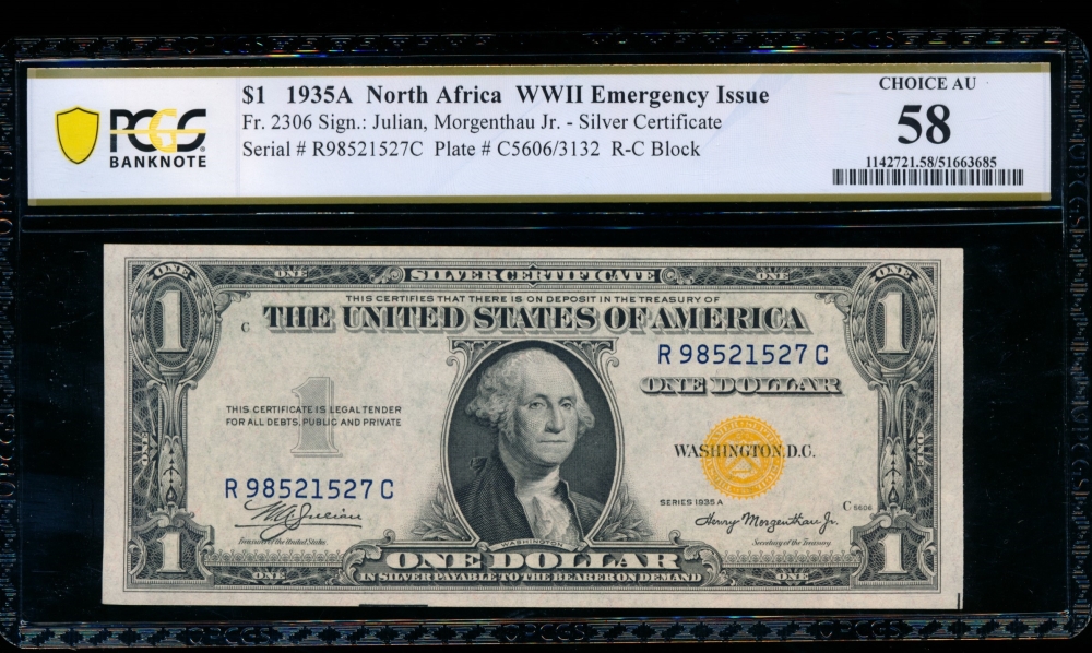 Fr. 2306 1935A $1  North Africa RC block PCGS 58 R98521527C