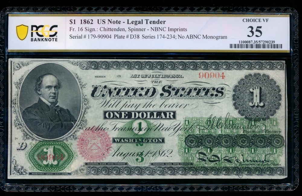 Fr. 16 1862 $1  Legal Tender  PCGS 35 179-90904