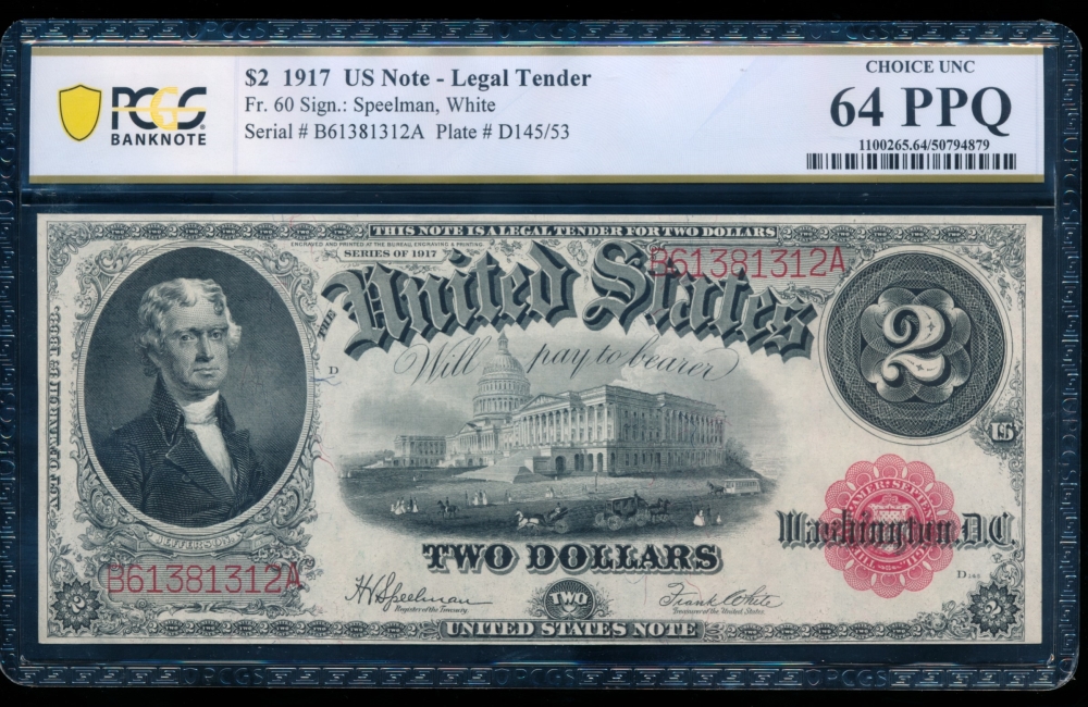 Fr. 60 1917 $2  Legal Tender  PCGS 64PPQ B61381312A