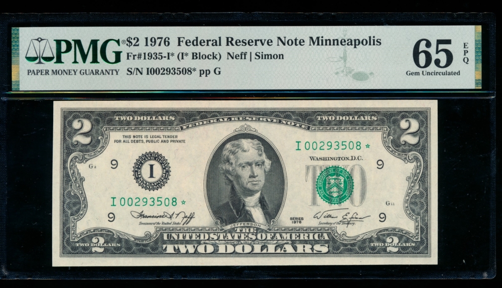 Fr. 1935-I 1976 $2  Federal Reserve Note Minneapolis star PMG 65EPQ I00293508*