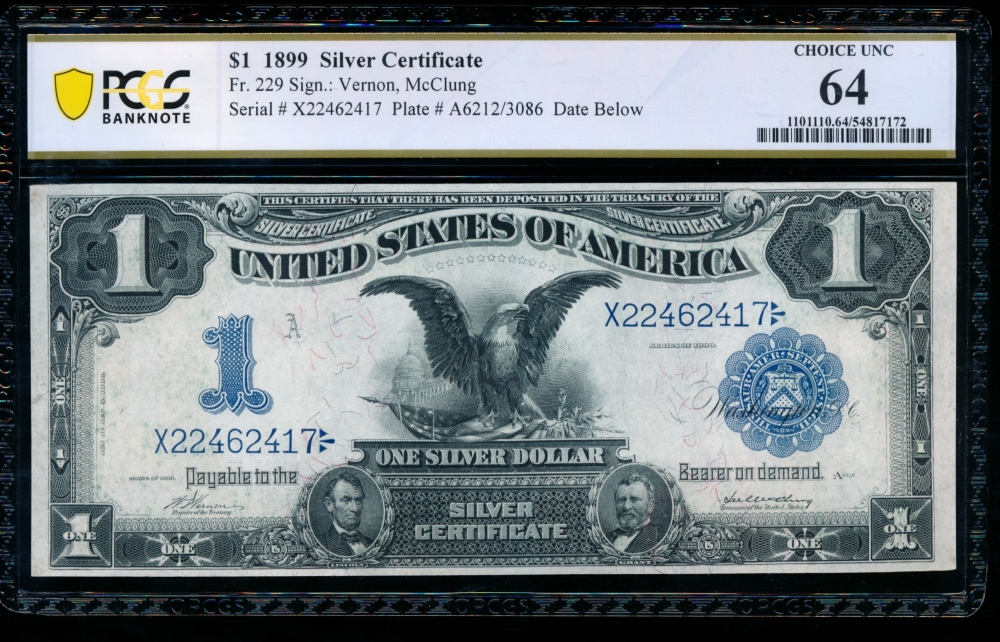 Fr. 229 1899 $1  Silver Certificate  PCGS 64 X22462417