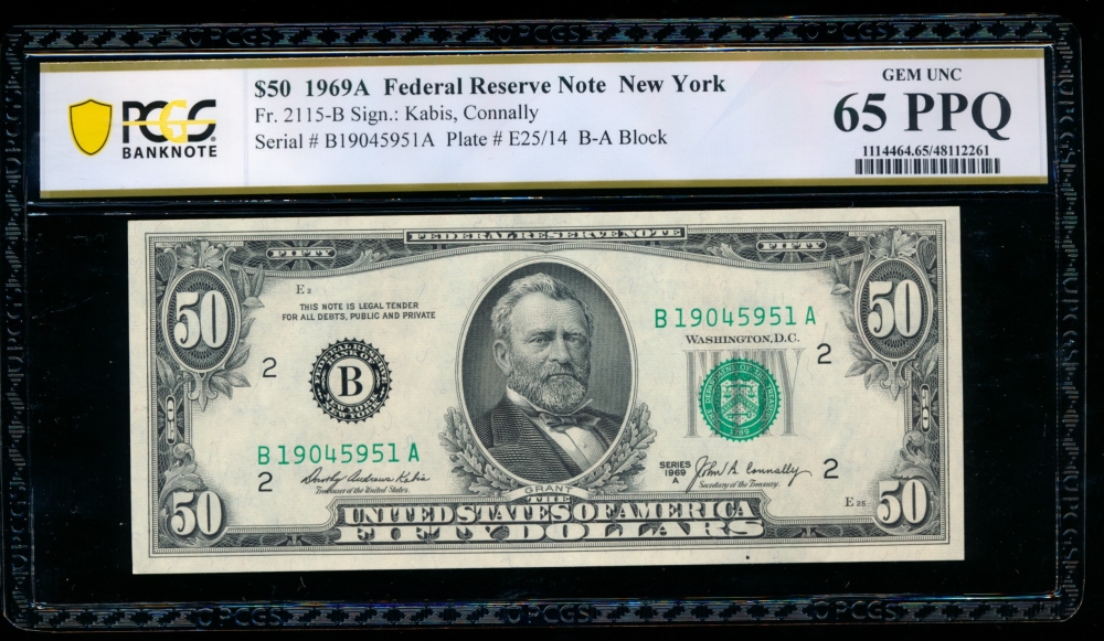 Fr. 2115-B 1969A $50  Federal Reserve Note New York PCGS 65PPQ B19045951A