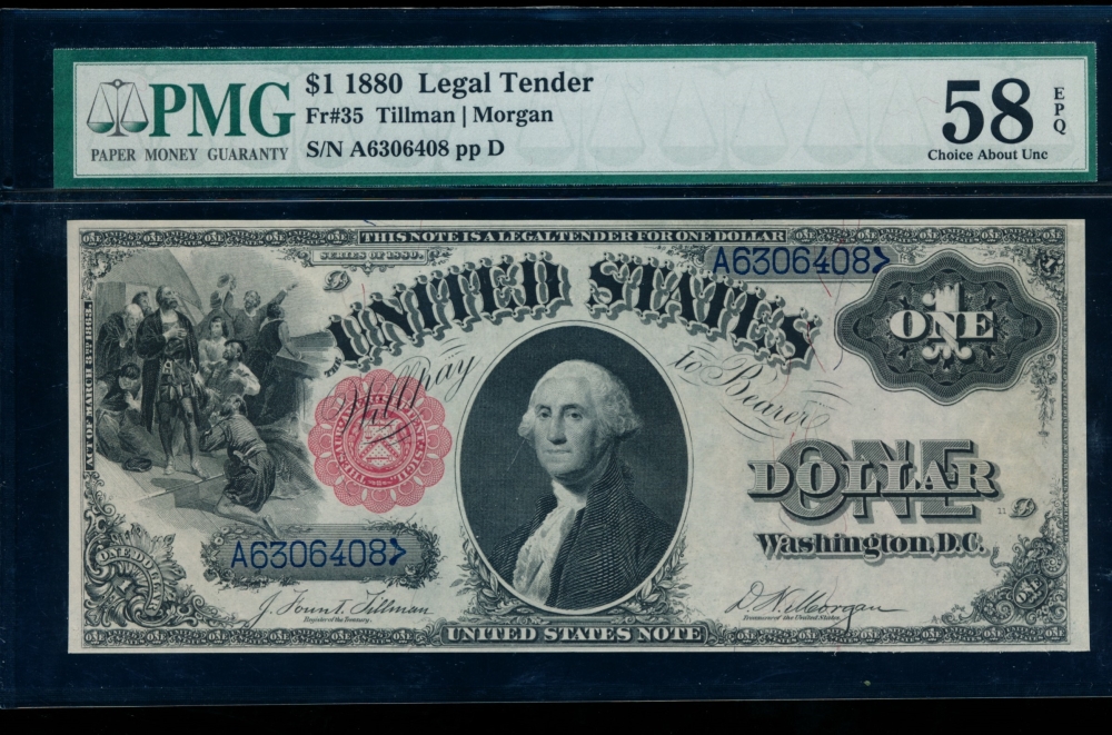 Fr. 35 1880 $1  Legal Tender  PMG 58EPQ A6306408