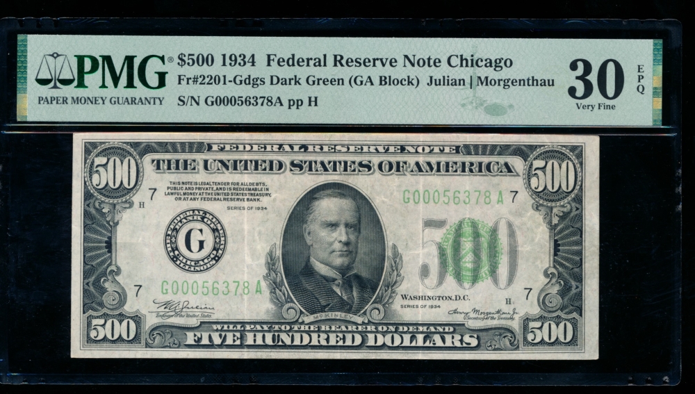 Fr. 2201-G 1934 $500  Federal Reserve Note Chicago PMG 30EPQ G00056378A