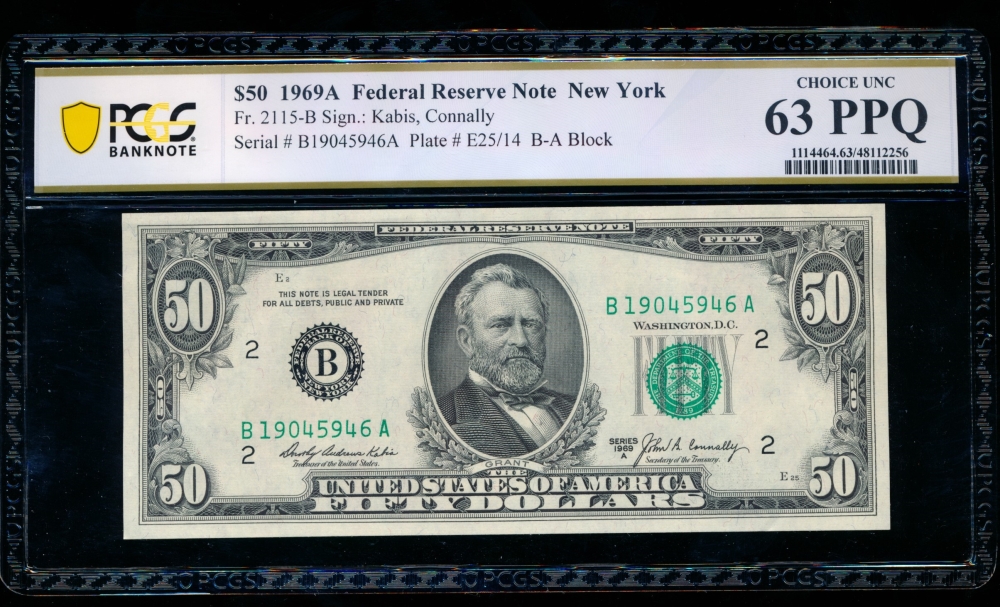 Fr. 2115-B 1969A $50  Federal Reserve Note New York PCGS 63PPQ B19045946A