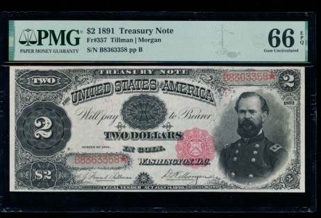 Fr. 357 1891 $2  Treasury Note  PMG 66EPQ B8363358*