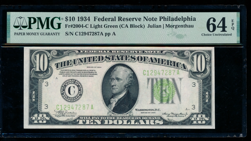 Fr. 2004-C 1934 $10  Federal Reserve Note Philadelphia LGS PMG 64EPQ C12947287A
