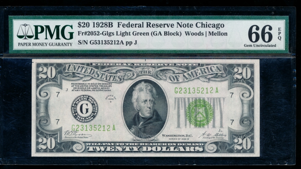 Fr. 2052-G 1928B $20  Federal Reserve Note Chicago LGS PMG 66EPQ G23135212A