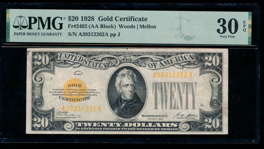 Fr. 2402 1928 $20  Gold Certificate  PMG 30EPQ A39312262A