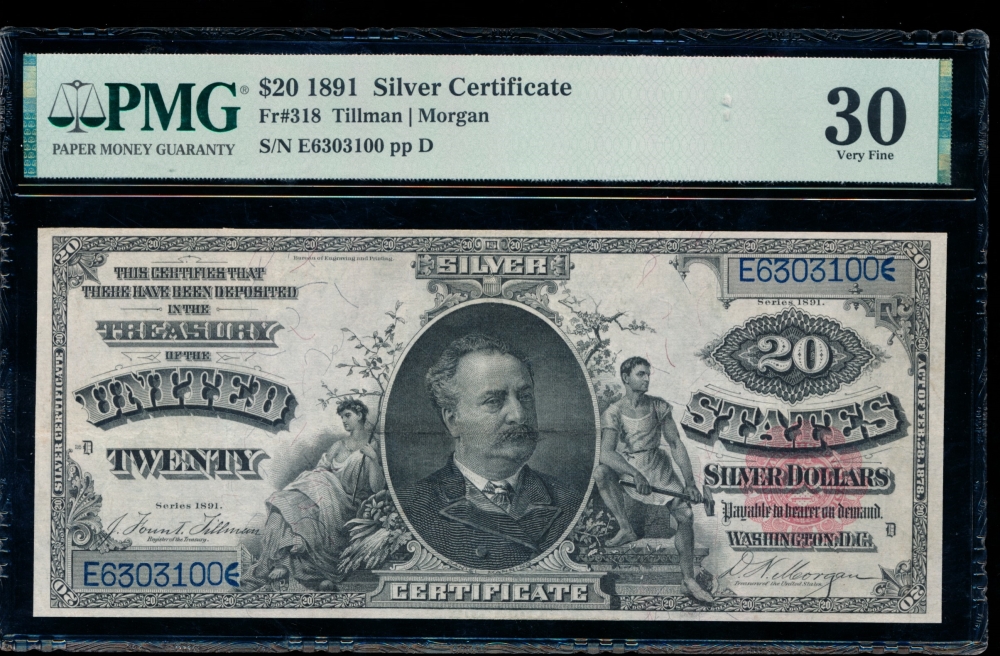 Fr. 318 1891 $20  Silver Certificate  PMG 30 E6303100