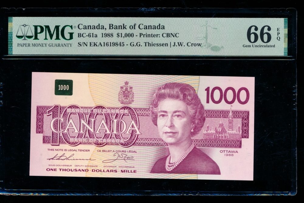 Fr. BC-61a 1988 $1,000  Canada, Bank of Canada  PMG 66EPQ EKA1619845