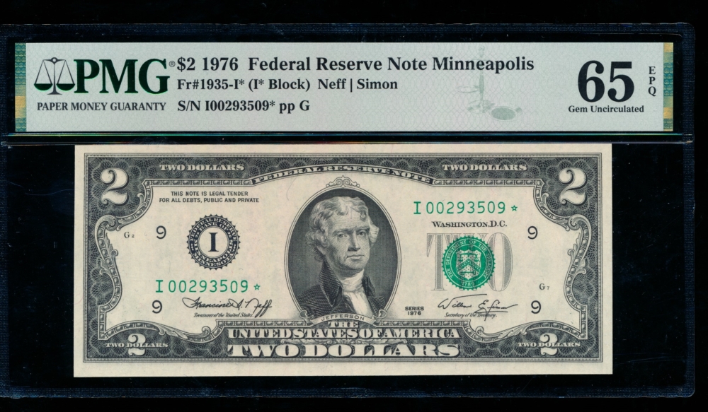 Fr. 1935-I 1976 $2  Federal Reserve Note Minneapolis star PMG 65EPQ I00293509*