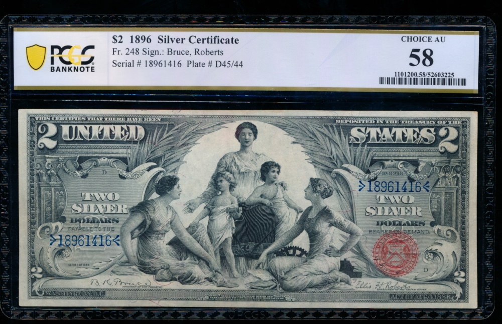 Fr. 248 1896 $2  Silver Certificate  PCGS 58 18961416