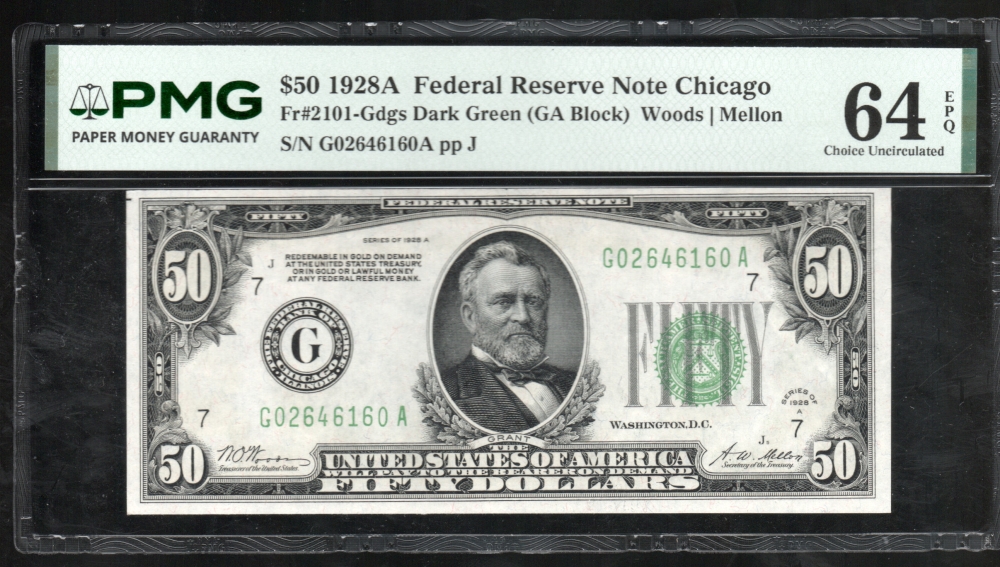Fr. 2101-G 1928A $50  Federal Reserve Note Chicago PMG 64EPQ G02646160A
