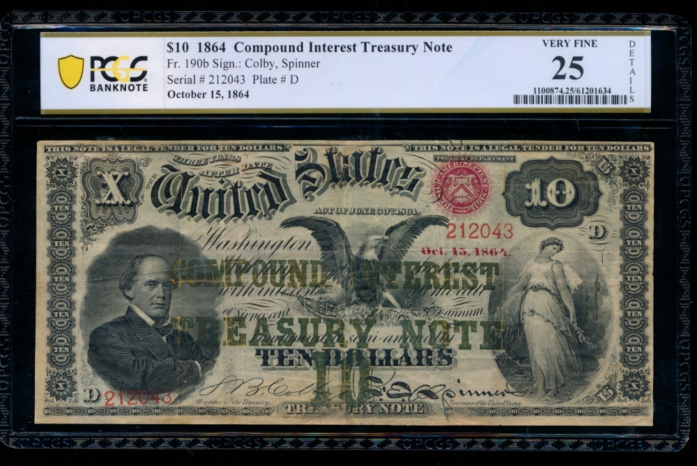 Fr. 190b 1864 $10  Compound Interest Treasury Note  PCGS 25 details 212043