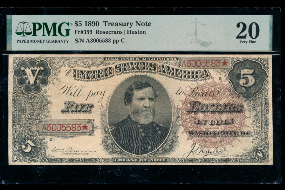 Fr. 359 1890 $5  Treasury Note  PMG 20 A3005593*
