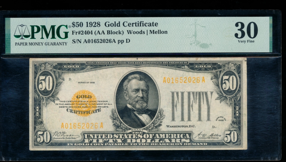 Fr. 2404 1928 $50  Gold Certificate  PMG 30 A01652026A