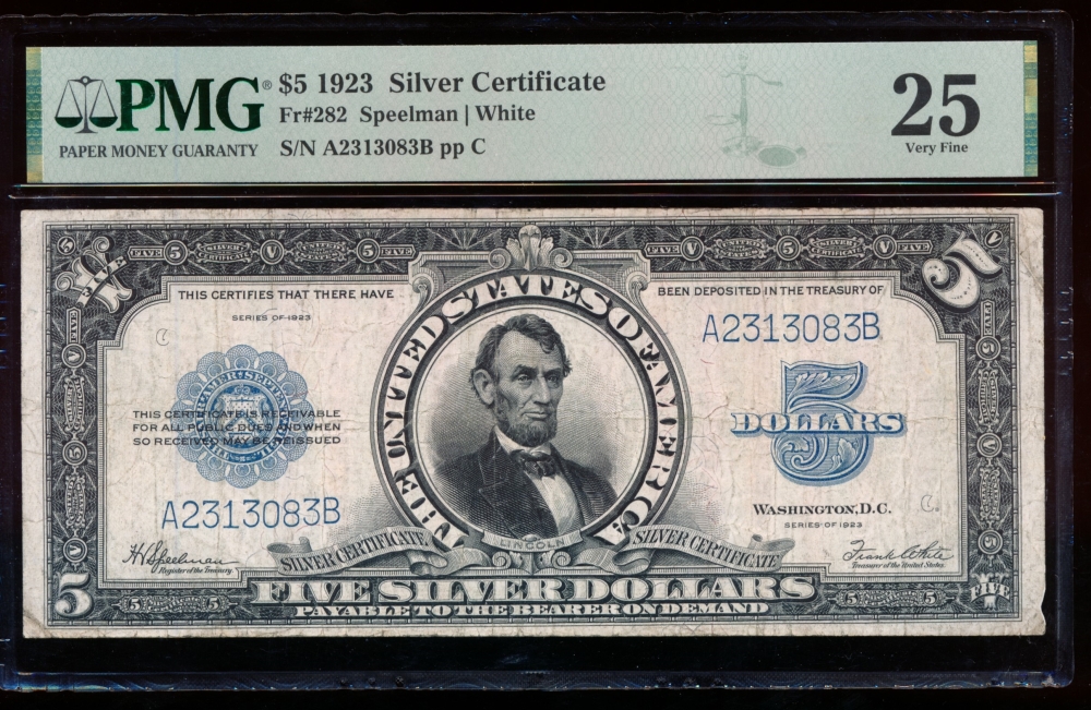 Fr. 282 1923 $5  Silver Certificate  PMG 25 A2313083B