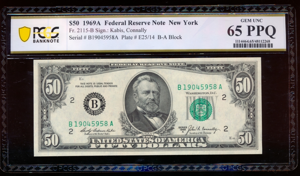 Fr. 2115-B 1969A $50  Federal Reserve Note New York PCGS 65PPQ B19045958A