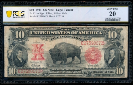 Fr. 121 1901 $10  Legal Tender mule PCGS 20 E27390073