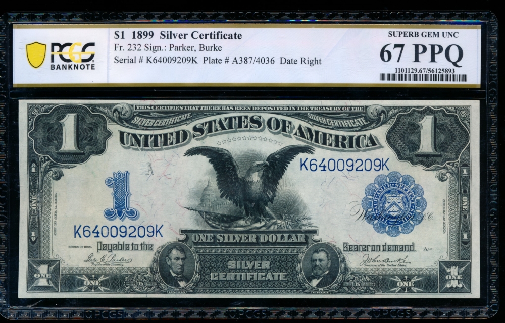 Fr. 232 1899 $1  Silver Certificate  PCGS 67PPQ K64009209K